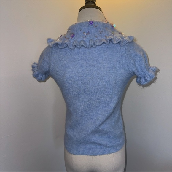 Zara Women’s S Soft Blue Peter Pan Embellished Beaded Collar Knit Sweater Top - Picture 9 of 9